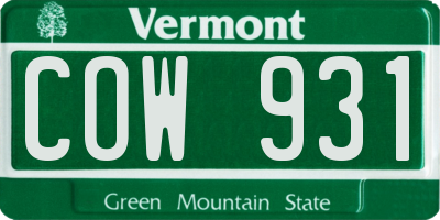 VT license plate COW931