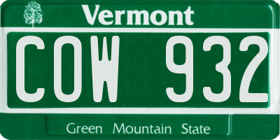 VT license plate COW932
