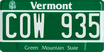 VT license plate COW935