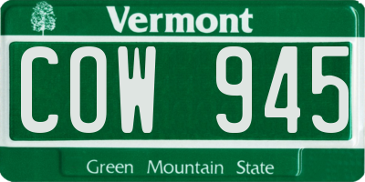 VT license plate COW945