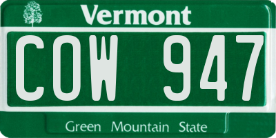 VT license plate COW947