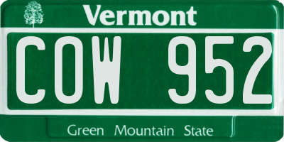 VT license plate COW952