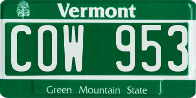 VT license plate COW953