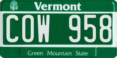 VT license plate COW958