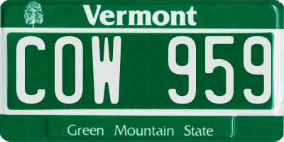 VT license plate COW959