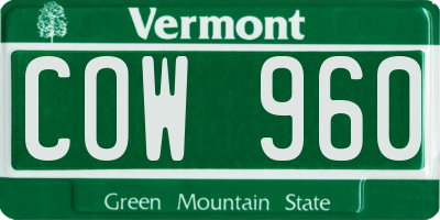 VT license plate COW960