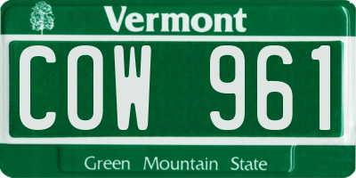 VT license plate COW961