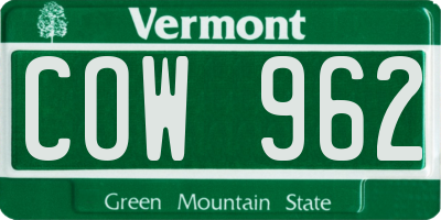 VT license plate COW962