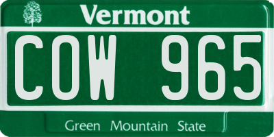 VT license plate COW965
