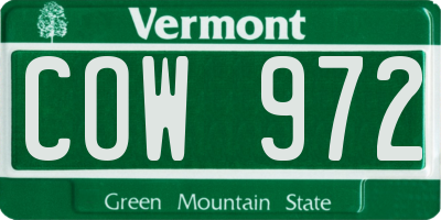 VT license plate COW972