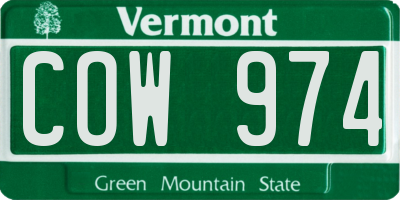 VT license plate COW974