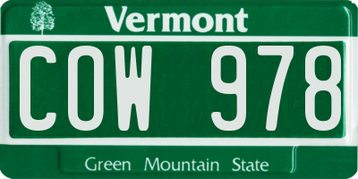 VT license plate COW978