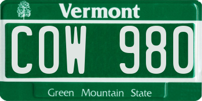 VT license plate COW980