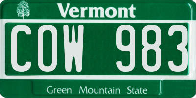 VT license plate COW983