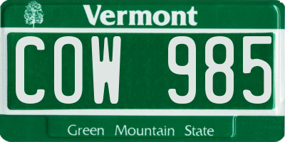 VT license plate COW985