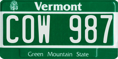 VT license plate COW987