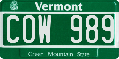 VT license plate COW989