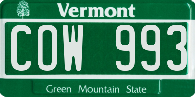 VT license plate COW993