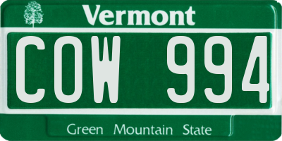 VT license plate COW994