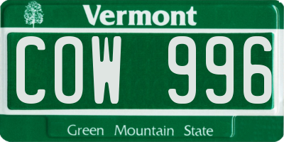 VT license plate COW996