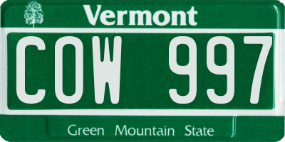 VT license plate COW997