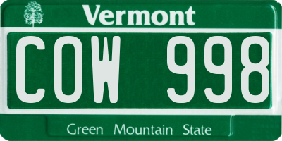 VT license plate COW998