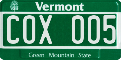 VT license plate COX005