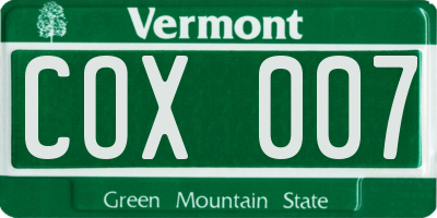 VT license plate COX007