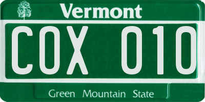 VT license plate COX010
