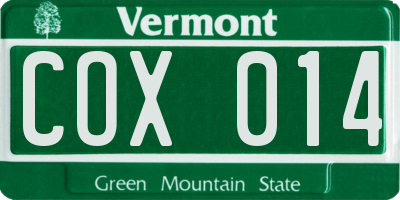 VT license plate COX014
