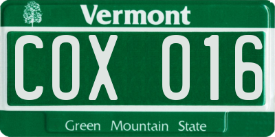 VT license plate COX016