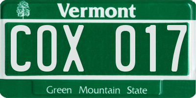 VT license plate COX017