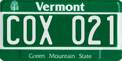 VT license plate COX021