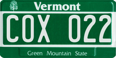 VT license plate COX022