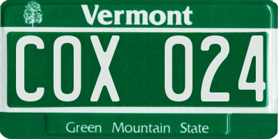 VT license plate COX024