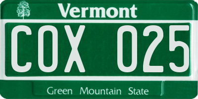 VT license plate COX025