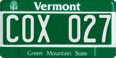 VT license plate COX027