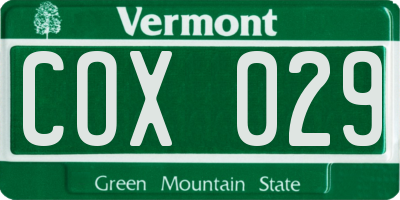 VT license plate COX029