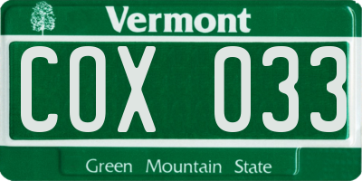 VT license plate COX033