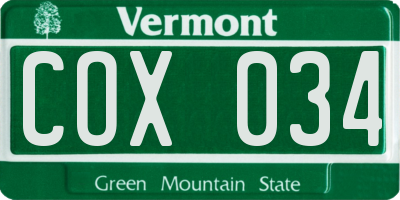 VT license plate COX034