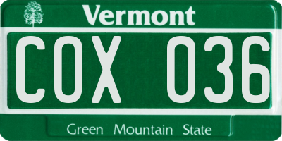 VT license plate COX036