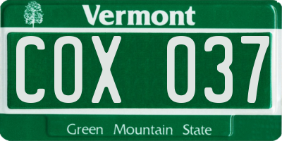 VT license plate COX037