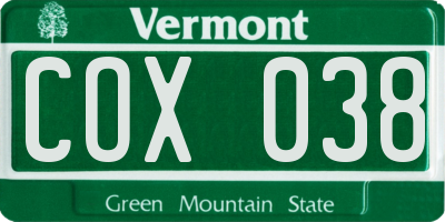 VT license plate COX038