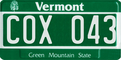 VT license plate COX043