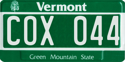 VT license plate COX044