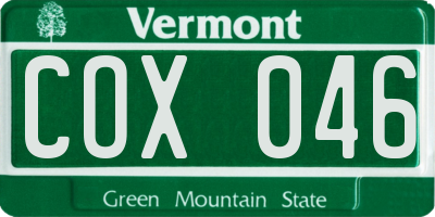 VT license plate COX046
