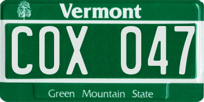 VT license plate COX047