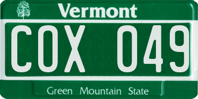 VT license plate COX049