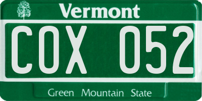 VT license plate COX052