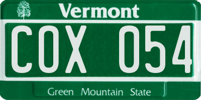 VT license plate COX054